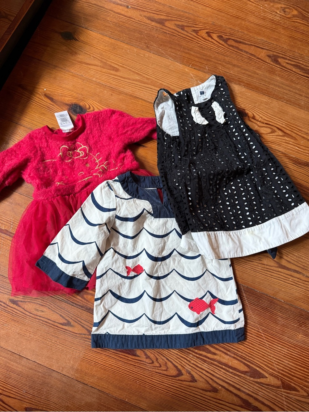 Girls' Dress Trio — Black Eyelet, Nautical Tunic, Red Tulle Dress